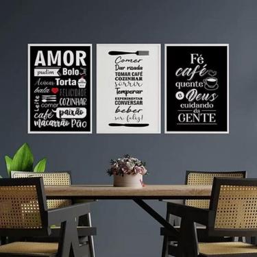 Imagem de Kit 3 Quadros Amor Comida Café 45X34Cm - Madeira Branca