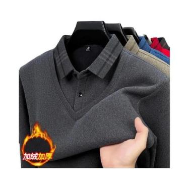 Imagem de Suéter Masculino De Inverno Grosso De Lã De Malha Com Gola Camisa Quen