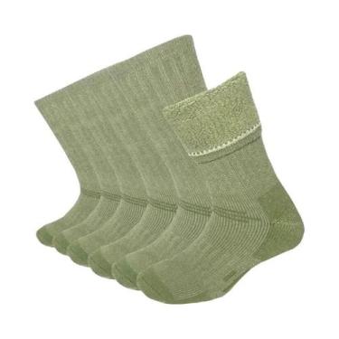 Imagem de Meias De Lã Verde Exército Para Caminhada, 3 Pares, Cano Médio, Quente