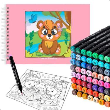 Imagem de Livro Para Pintura Arte + Conjunto 60 Canetinhas Ponta Dupla - M3M, Un