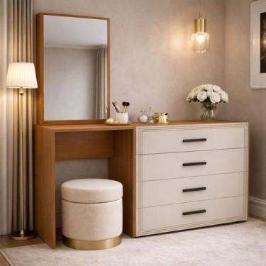 Imagem de Cômoda Penteadeira com Espelho 150cm 4 Gavetas Valência Politorno Móve