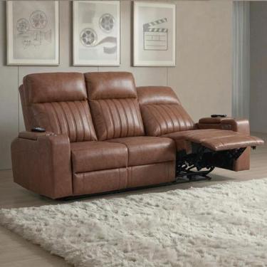 Imagem de Poltrona Reclinável Cinema 3 Lugares Baú Usb Pu Moscou Sint Camel Z57 