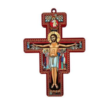 Imagem de Crucifixo de Parede Cruz São Damião São Francisco 15cm - Lírio do vale