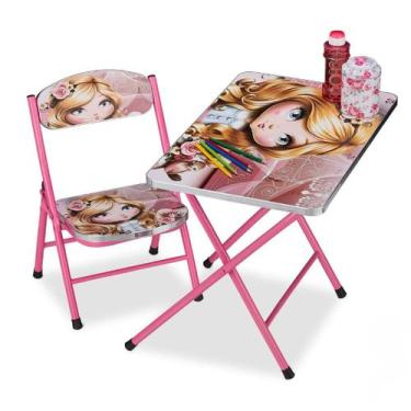 Imagem de Mesa Infantil com Cadeira Dobrável  Conjunto Mesa de Atividades para D