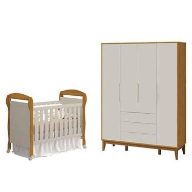Imagem de Berço Americano Danny e Guarda Roupa 4 Portas Elfe Classic Areia Savan