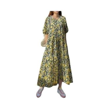 Imagem de Vestido Maxi Floral Vintage Boêmio Para Mulheres, Vestido Casual De Ve