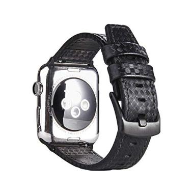 Imagem de Pulseira Couro Carbon LTIMPORTS, compativel com Apple Watch 46mm Series 11/10, 45mm Series 9/8/7, 44mm Series 6/5/4/SE, 42mm Series 3/2/1 e Apple Watch Ultra 49mm 3/2/1 (Preto)