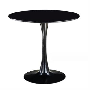 Imagem de Mesa de bar alta, mesa de jantar redonda de meados do século para 2 a 4 pessoas, mesa de cozinha de madeira com tampo de MDF e pedestal de metal para sala de jantar, sala de estar, restaurante