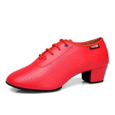 Imagem de SWDZM Tênis masculino de dança latina com cadarço para meninos e crianças grandes, Vermelho, 19