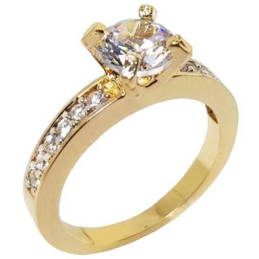 Imagem de Anel Solitário Noivado Feminino Banhado em Ouro 18k 10 Camadas Luxo - 