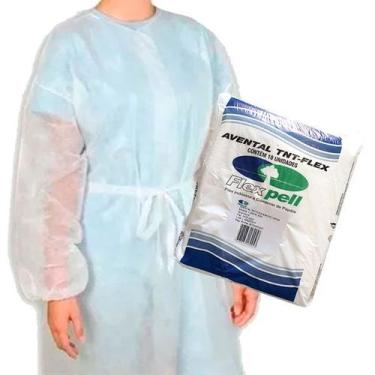 Imagem de Avental TNT Flex Manga Longa 1,40m X 1,20m 25g  Com 10 Unidades Flexpe