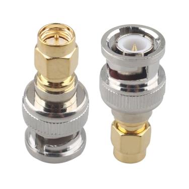Imagem de Futheda 2 peças SMA macho para BNC macho RF adaptador coaxial SMA para conector BNC conector de antena coaxial acoplador reto compatível com rádio amador SDR Baofeng UV 5R uv82 V-5r5 rádio portátil