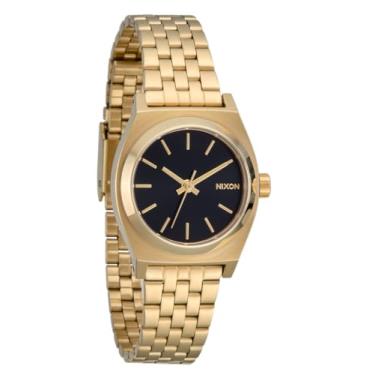 Imagem de NIXON Small Time Teller A399 - Relógio analógico clássico resistente à água de 100 m (mostrador de relógio de 26 mm, pulseira de aço inoxidável personalizada de 5 elos de 12 mm-14 mm), Ouro / preto