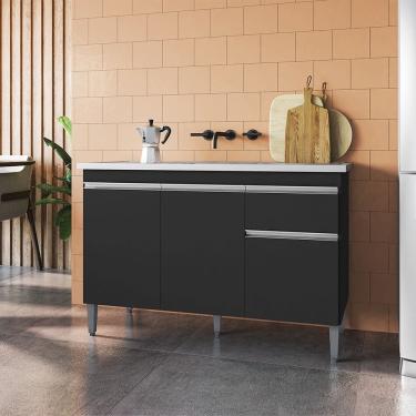 Imagem de Balcão Tatiane com Pia e Cuba GhelPlus 120cm Preto AJL Móveis