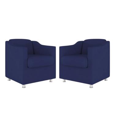 Imagem de Kit 2 Poltronas Bia Decorativa Reforçada Recepção Clinica Salão Sala De Estar Suede Azu...