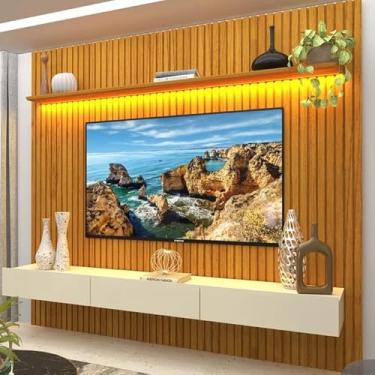 Imagem de Estante Home Ripada para Tv até 85 Polegadas com Led Nobre 230cm Gelius Móveis Naturale/off White