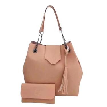 Imagem de Bolsa Feminina Sacola Espaçosa + Carteira Alça Corrente Grossa (Nude)