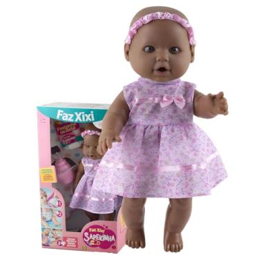 Imagem de Boneca Educativa Faz Xixi de Verdade com Fralda e Mamadeira 32cm para Crianças a Partir de 3 Anos (Boneca Negra)