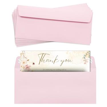Imagem de Envelopes rosa #10, pacote com 25, envelopes coloridos tamanho carta 10 x 23 cm, envelopes de negócios para cartões, convites, feriados, cartões postais, presentes, papel pesado de 14,5 kg