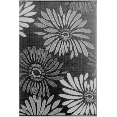 Imagem de Mad Mats Tapete Daisy preto e branco para ambientes externos, 1,8 m x 2,5 m - plástico reciclado, reversível e resistente a UV