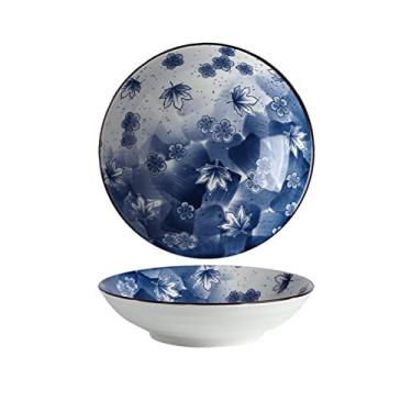 Imagem de Prato de serviço pratos de jantar de cerâmica pintados à mão prato fundo para casa prato de porcelana 20 centímetros prato de jantar redondo lava-louças forno micro-ondas pratos seguros (cor: B)