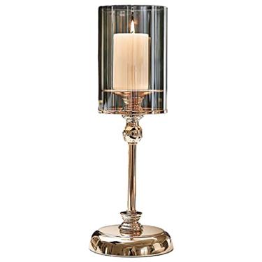 Imagem de Castiçal de vidro votivo de metal castiçais à luz de velas quarto mesa de café bar mesa decorativa casa decoração eventos de festa de casamento ornamento de jantar - M castiçais (Cor: Médio)