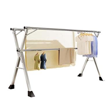 Imagem de EESCZVGBDX Estantes de secagem dobráveis resistentes de 240 cm para lavanderia, s para pendurar roupas, suporte extensível para secadora de roupas, cabideiro dobrável