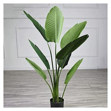 Imagem de KUYBTU Árvores artificiais, plantas em vaso, bananeira artificial de 119 cm, árvore falsa feita de tecido de gaze leve de alta qualidade, pode ser usada em ambientes internos e externos. Bonsai de