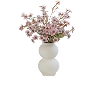 Imagem de CFGH6FDF Arranjo de simulação de flores falsas de ameixa rosa para decoração de mesa de salão interno com vaso de jardim