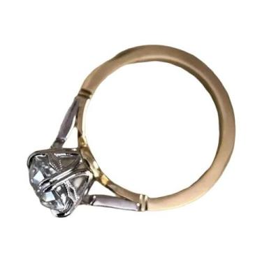 Imagem de Anel De Noivado Elegante Feminino Bicolor Com Zircônia Cúbica Redonda 