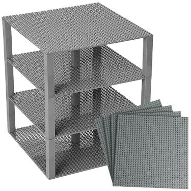 Imagem de Strictly Briks Classic Baseplates 10" x 10" Brik Tower 100% Compatible with All Major Brands | Building Bricks for Towers, Shelves and More | 4 Base Plates & 30 Stackers in Gray