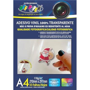 Imagem de Papel Fotográfico, Inkjet, A4, Vinil Adesivo Transparente 110 g, Pacote com 10 Folhas, Off Paper