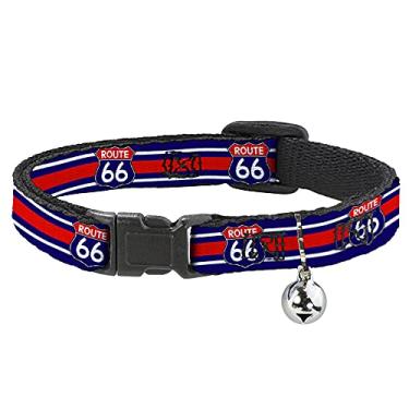 Imagem de Buckle-Down Coleira de gato Breakaway Route 66 Placa de estrada listrada, azul, branco, vermelho, 20,3 a 30,5 cm de largura