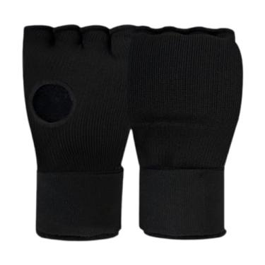 Imagem de UGPLM Crianças boxe luvas internas kickboxing luvas engrenagem elástica sob luvas proteção mão envolve metade dedo luvas para sparring mma, Preto
