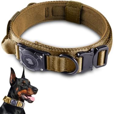 Imagem de Coleira AirTag impermeável para cães 2025 atualizada, coleira tática militar com suporte para AirTag, alça de controle confortável e fivela de metal, suporte de coleira GPS para cães de médio a grande