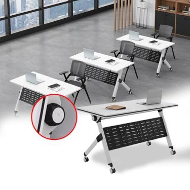 Imagem de Mesa de conferência dobrável, mesa de computador de escritório para sala de reuniões, impressora de escrita, mesa de podcast, mesa de computador com design de economia de espaço (160 x 61 x 76 cm