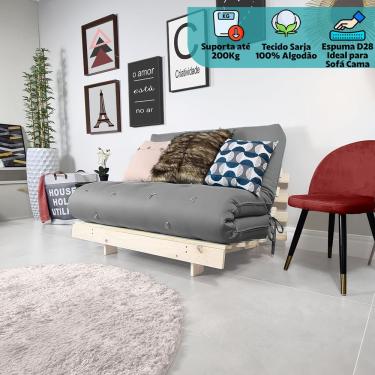 Imagem de Futon Casal Tokio Sofa Cama Sarja Com Madeira Maciça