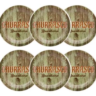 Imagem de Kit Jogo Conjunto 6 Pratos Rasos Churrasco Verde 26cm - Oxford