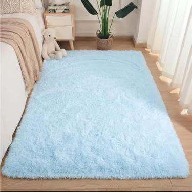 Imagem de Tapete Sala, Quarto Peludo Felpudo Macio e Luxuoso 1,50m x 1,00m (Azul Mesclado)