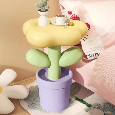 Imagem de Mesa de centro criativa moderna para sofá, mesa de centro de resina de tulipa em forma de flor, mesa de cabeceira armazenável com economia de espaço para sala de estar, varanda, quarto, móveis