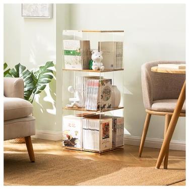 Imagem de Estante giratória 360 com torre giratória, estante de bambu giratória 360, estante de acrílico transparente, prateleira alta de bambu, prateleiras verticais, 3 camadas (3 camadas transparentes)