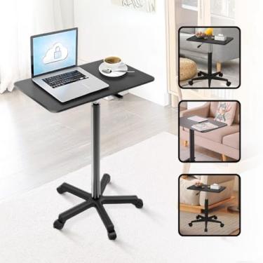Imagem de Mesa Extensível para Notebook com Rodízios, Base em Aço, Tampo MDF, Altura Ajustável 59-80cm, Preta