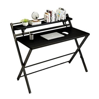 Imagem de Mesa dobrável para computador com prateleira, mesa de escritório em casa, mesa para pequenos espaços, mesa dobrável, estação de trabalho, escritório, escrivaninha, mesa de computador (cor: bege