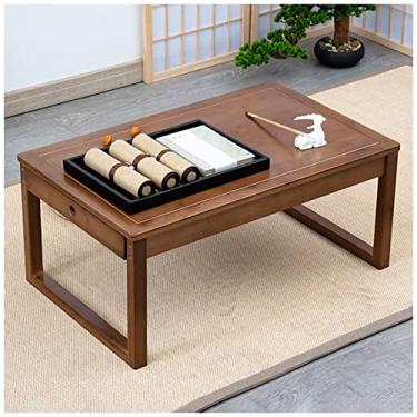 Imagem de Mesa de chá vintage mesa de chá de chão mesa de tatami para computador portátil mesa baixa multifuncional mesa de tatami mesa de chá Zen para sala de estar escritório (castanho 60 x 40 x 25 cm)