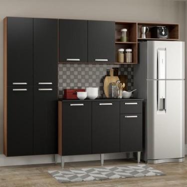 Imagem de Cozinha Completa Compacta Balcão Madeirado Preto - MULTIMOVEIS