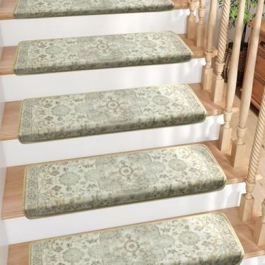 Imagem de Brakki Bullnose Escadas antiderrapantes para degraus de madeira, tapetes de escada para corredores internos, tapetes de escada macios que aceitam animais de estimação, protetores de escada