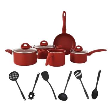 Imagem de Conjunto de Panelas 14 Peças Antiaderente com Tampa de Vidro | Frigideiras, Caçarolas e Utensílios