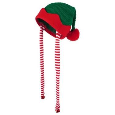 Imagem de Quniko Chapéu de elfo de Natal com cauda longa, gorro de Papai Noel, feminino, masculino, festivo para festa de Natal, fantasia de Natal, Verde com acabamento vermelho, One Szie