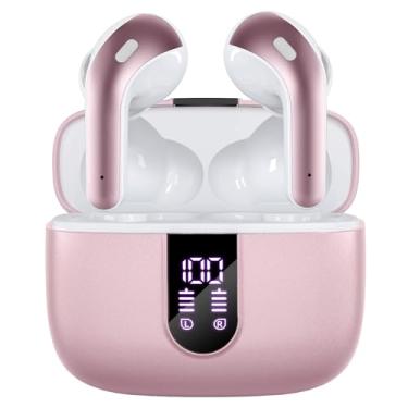 Imagem de Fones de ouvido Bluetooth True Wireless com indicador LED de bateria e estojo de carregamento sem fio. Intra-auriculares com microfone para TV, smartphone, laptop, computador e esportes. (rosa)
