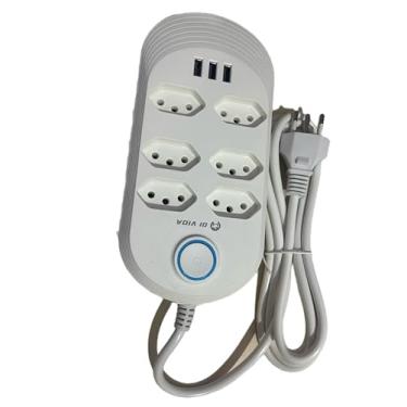 Imagem de extensão Elétrica 6 Tomadas + 3 Entradas USB – Bivolt, Cabo 2m, Proteção Contra Sobrecarga, Ideal para celulares, computadores, impressoras, televisão